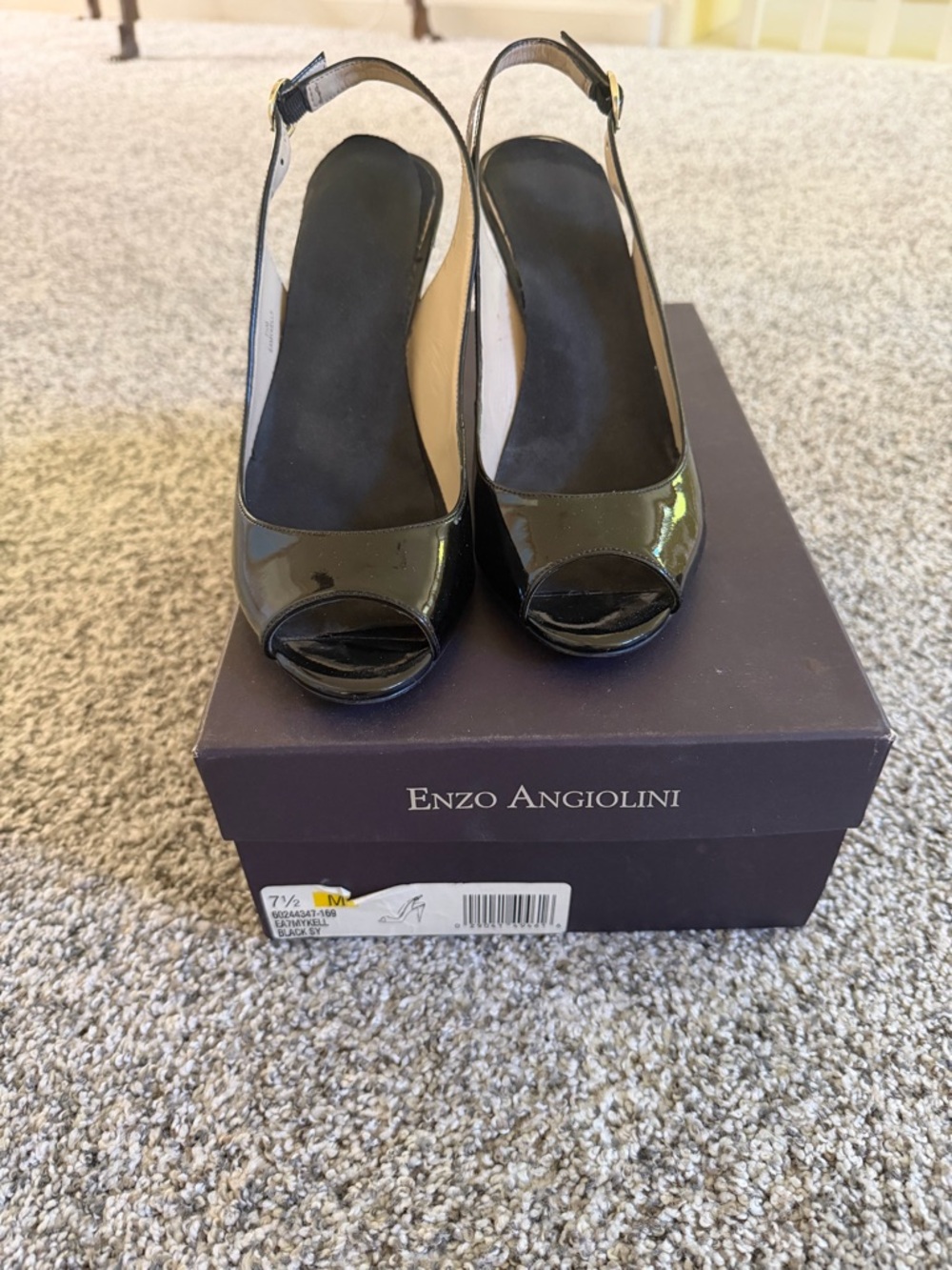 Enzo Angiolini Black Patent Peep-Toe Slingbacks